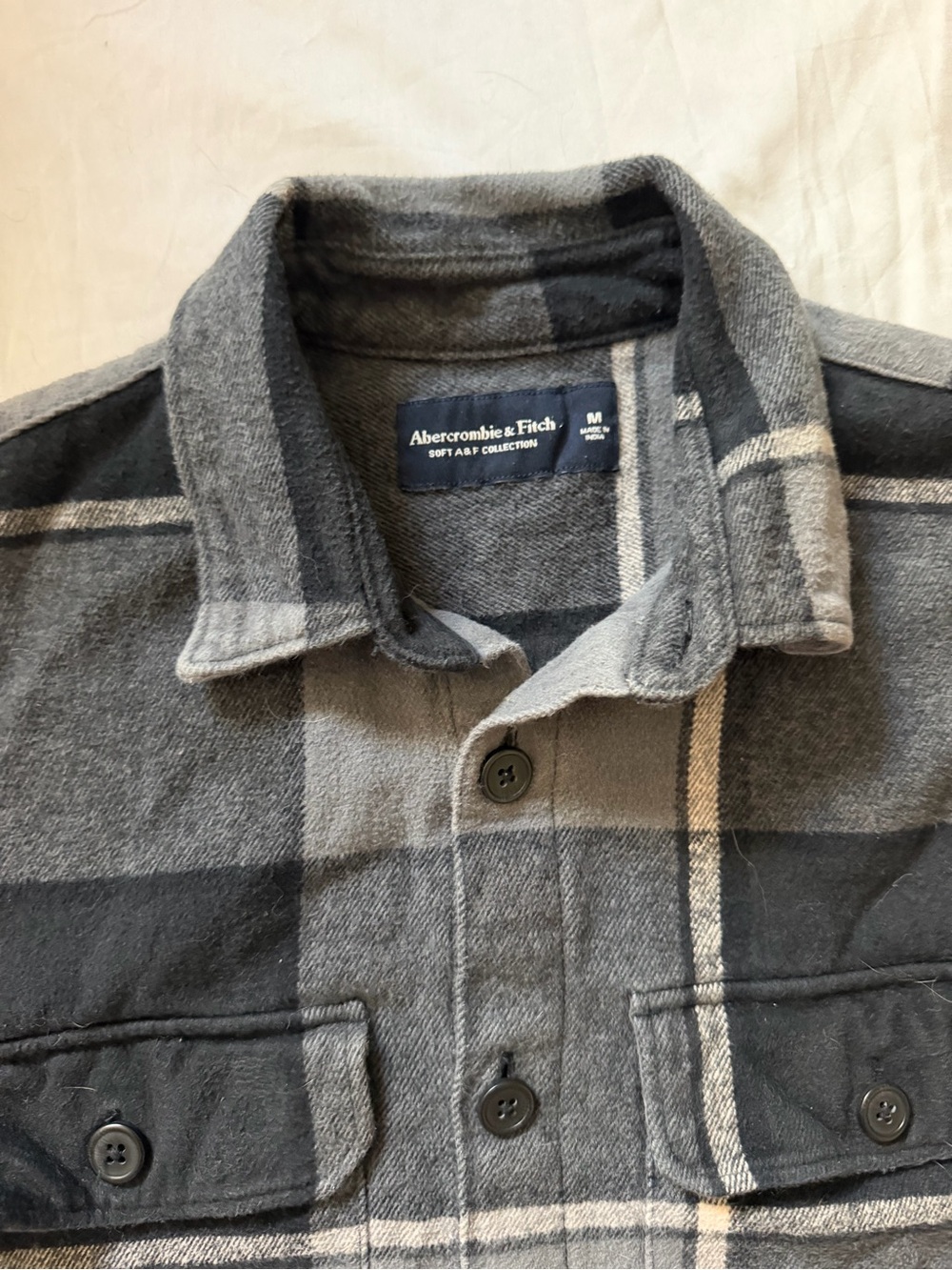 Abercrombie & Fitch Heavyweight Shirt Jacket Flannel Gray Plaid Soft AF Medium - Picture 5 of 8